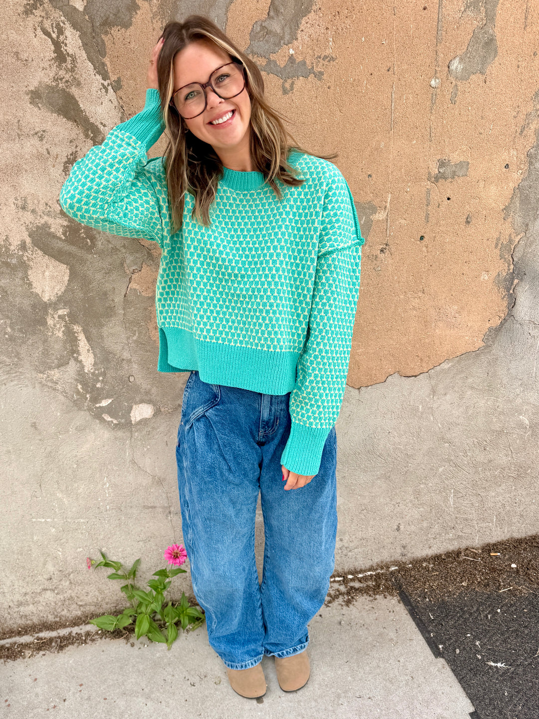 The Julian Geometric Knit Sweater - Seafoam