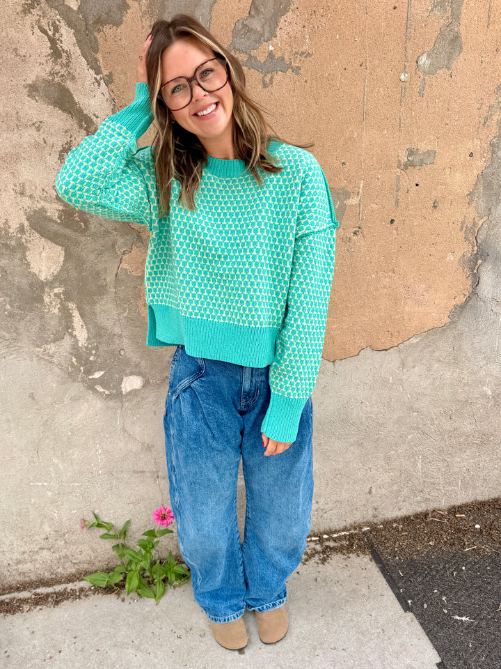 The Julian Geometric Knit Sweater - Seafoam