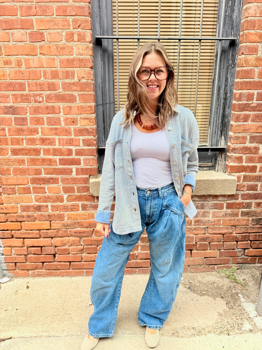 The Stella Acid Washed Collared Shacket