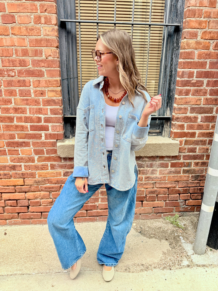 The Stella Acid Washed Collared Shacket