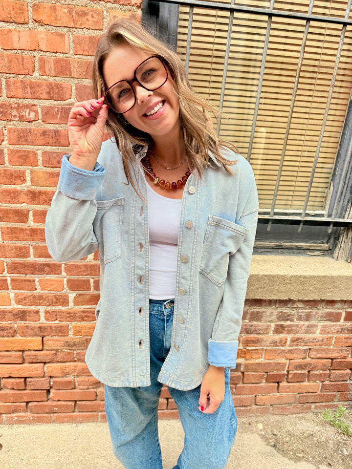 The Stella Acid Washed Collared Shacket