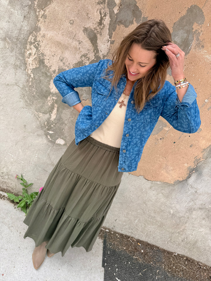 Olive Tiered Maxi Skirt