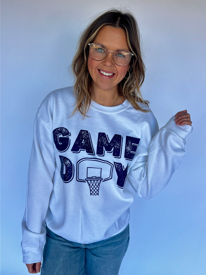 Game Day Hoops-Blue on White