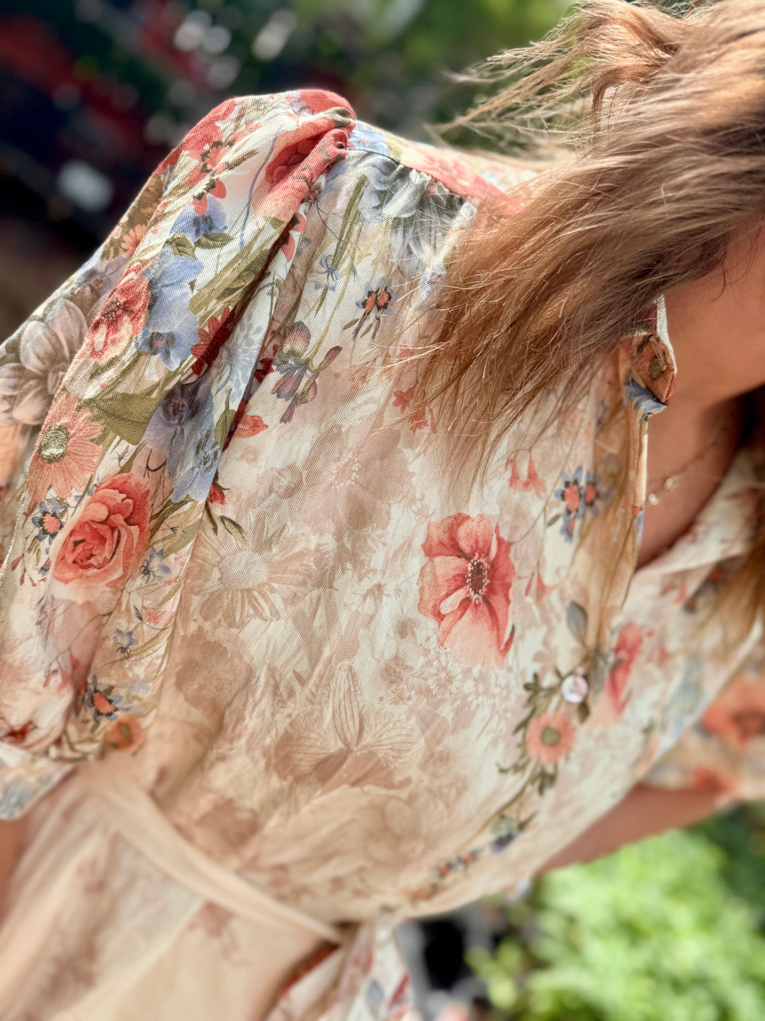 Botanical Print Puff Sleeve Midi Dress - Rosey
