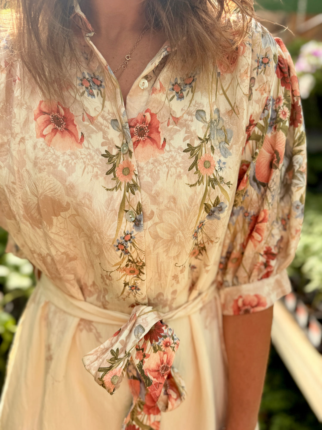 Botanical Print Puff Sleeve Midi Dress - Rosey