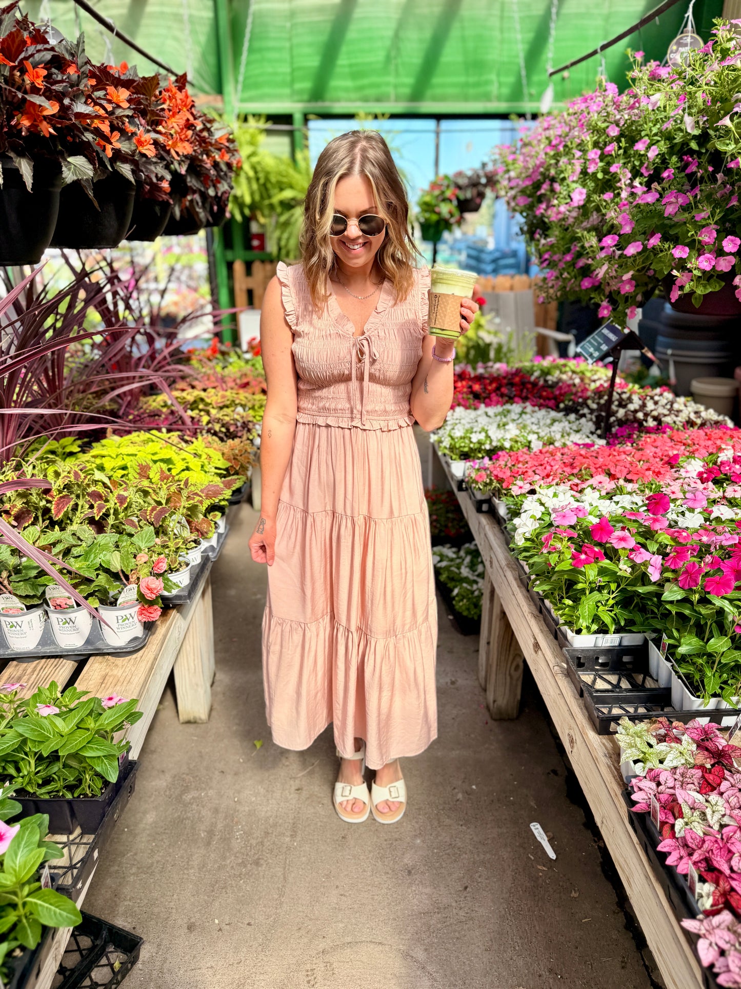 The Elara Tiered Midi Dres - Dusty Pink