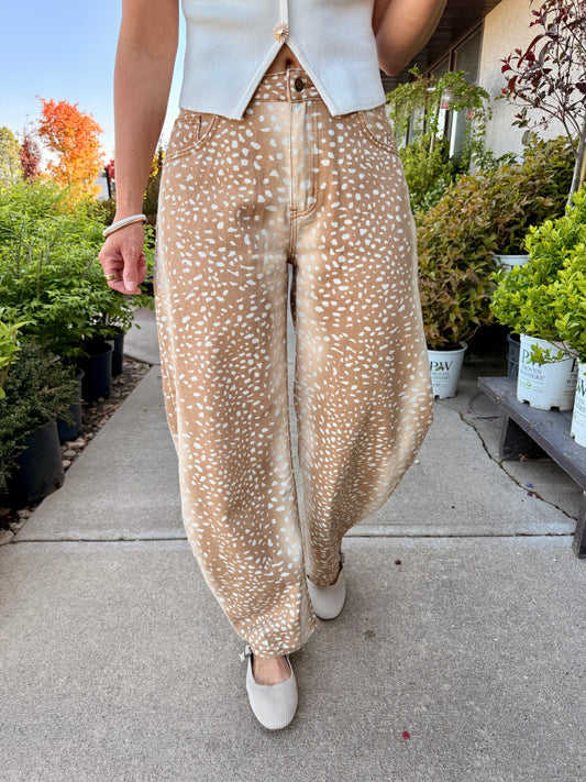Wildwood Deer Print Barrel Jeans