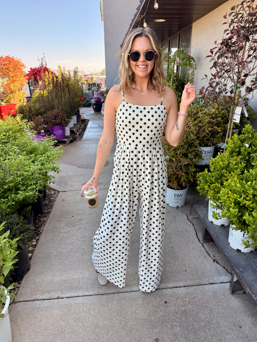 Polka Dot Smocking Tank Top Wide Leg Jumpsuit