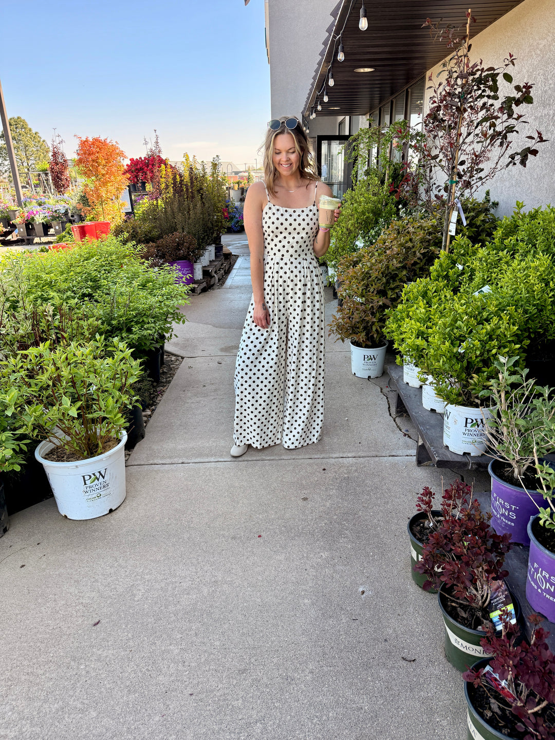 Polka Dot Smocking Tank Top Wide Leg Jumpsuit