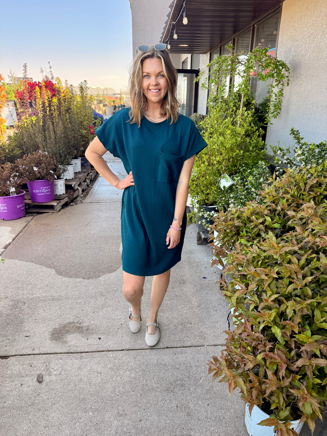 Maya Textured Pocket Mini Dress - Hunter Green