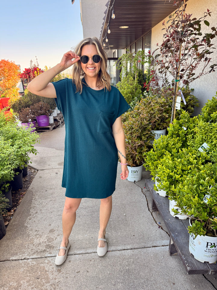 Maya Textured Pocket Mini Dress - Hunter Green