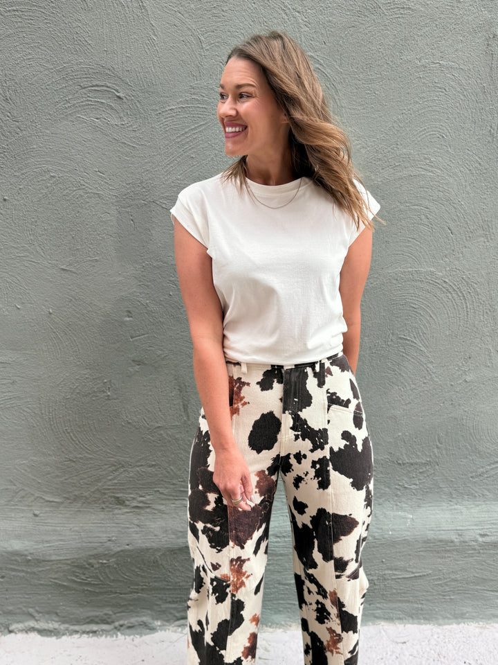 Classic Rolled-Sleeve Crewneck Top