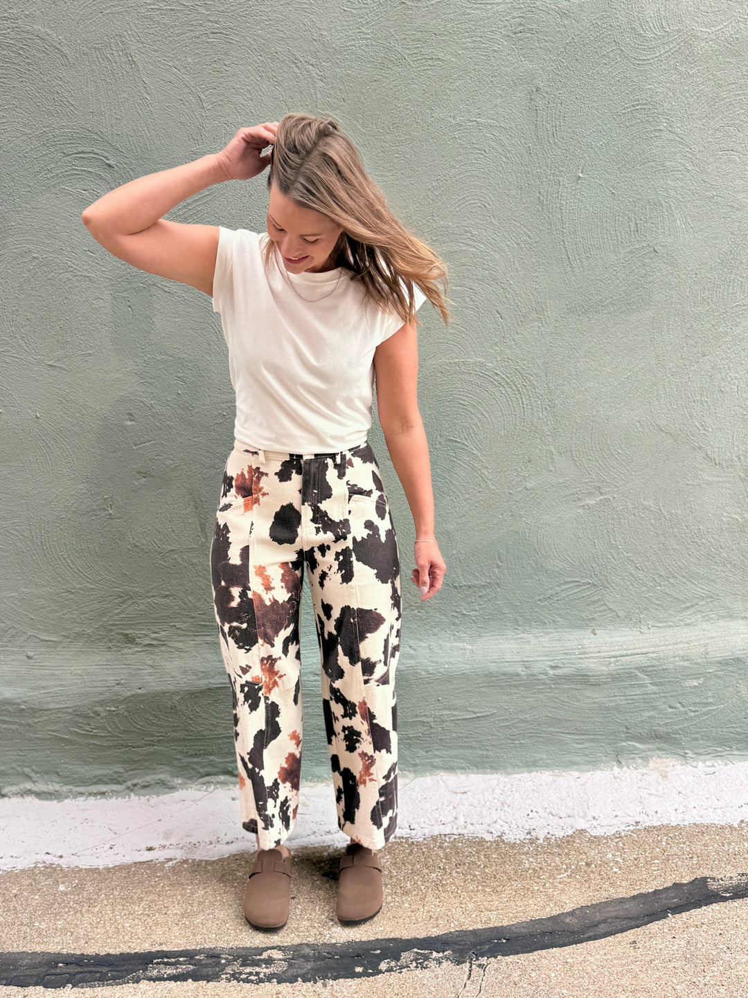 Bold &amp; Western Cow Print Barrel Leg Pants