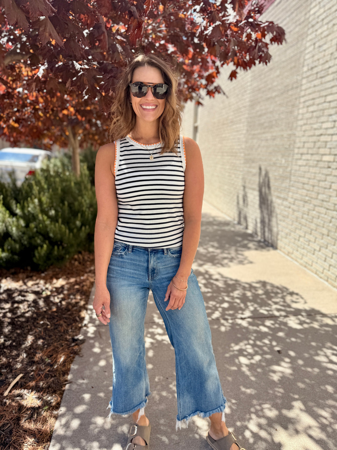 The Chloe Scalloped Striped Tank - Navy