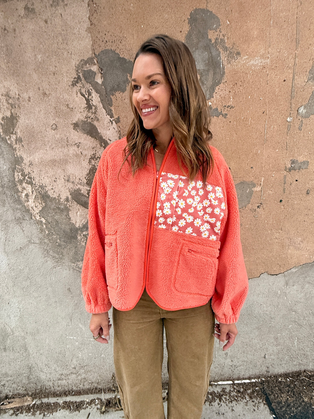 Austin Teddy Sherpa Floral Zipper Jacket