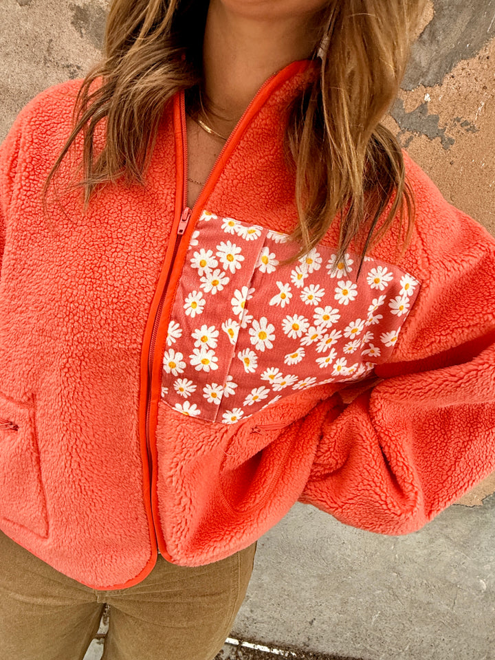 Austin Teddy Sherpa Floral Zipper Jacket