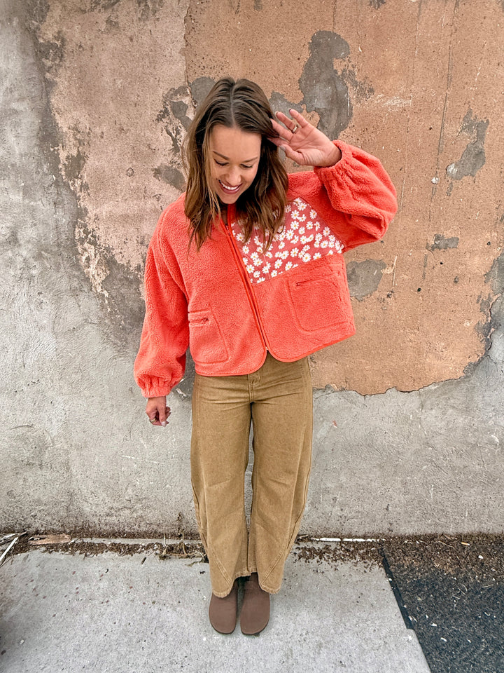 Austin Teddy Sherpa Floral Zipper Jacket