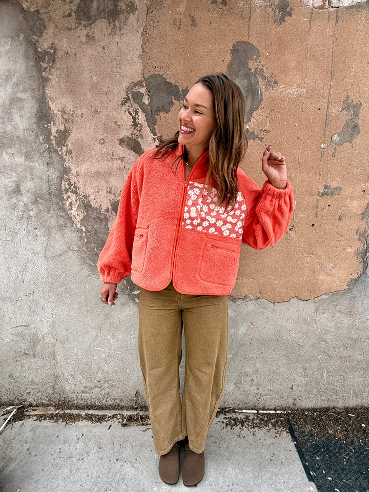 Austin Teddy Sherpa Floral Zipper Jacket