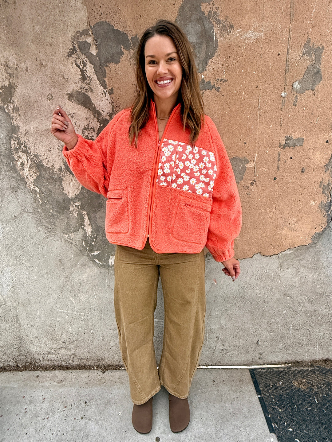 Austin Teddy Sherpa Floral Zipper Jacket