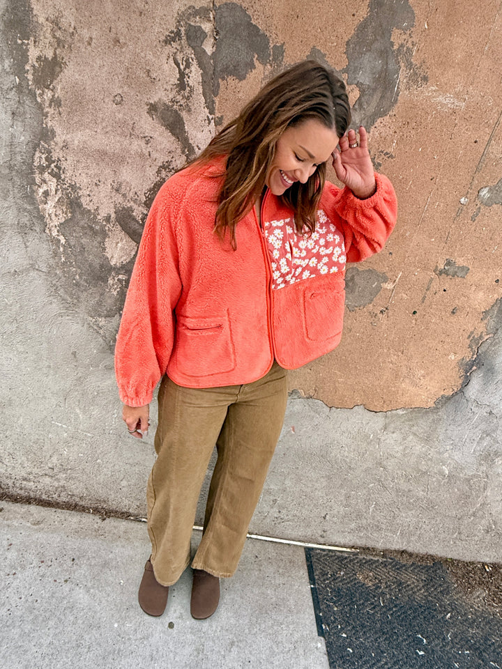 Austin Teddy Sherpa Floral Zipper Jacket