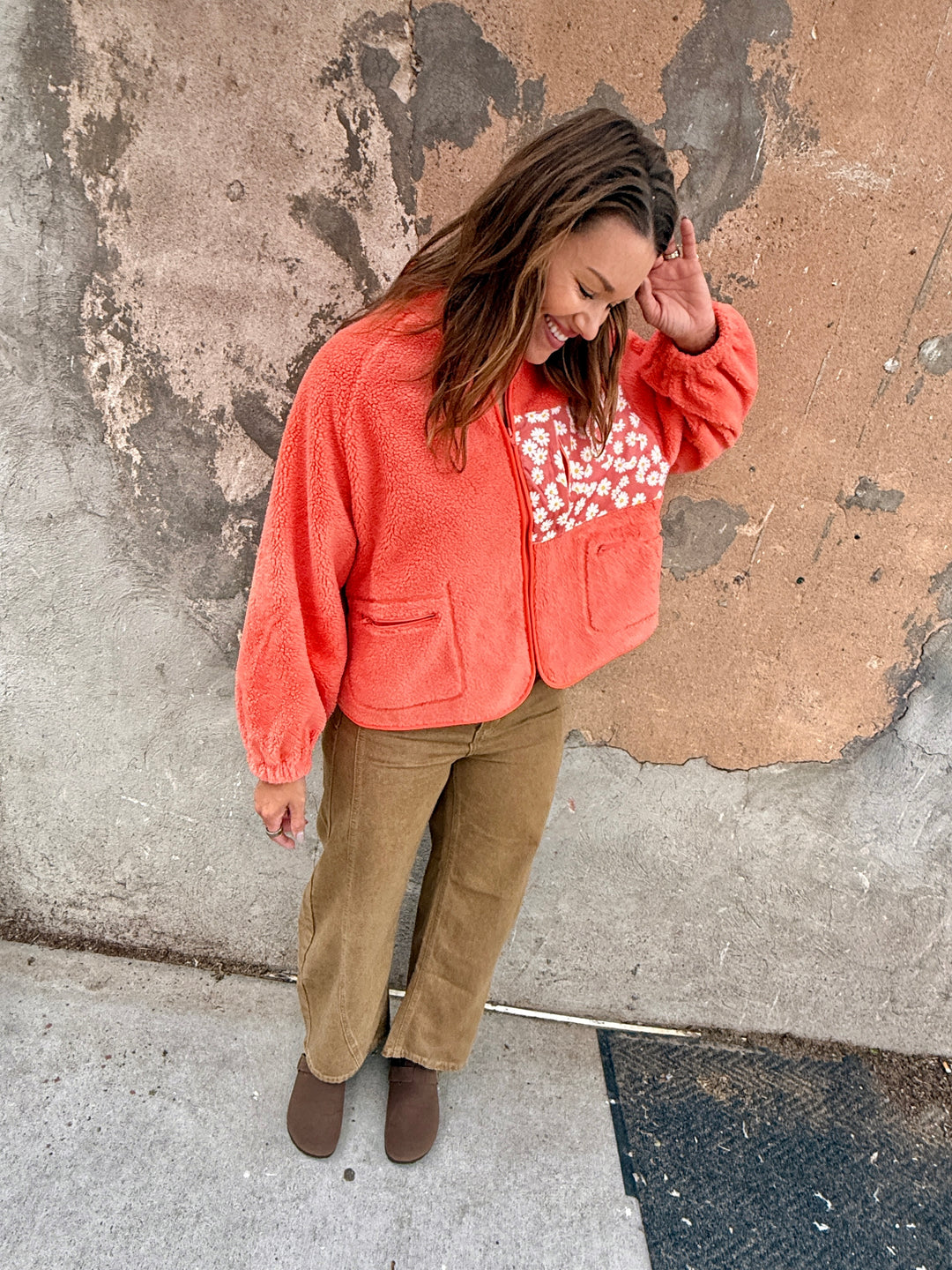 Austin Teddy Sherpa Floral Zipper Jacket