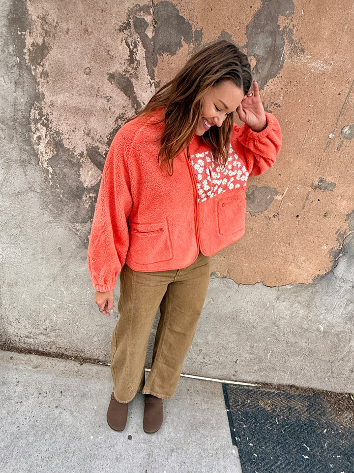 Austin Teddy Sherpa Floral Zipper Jacket