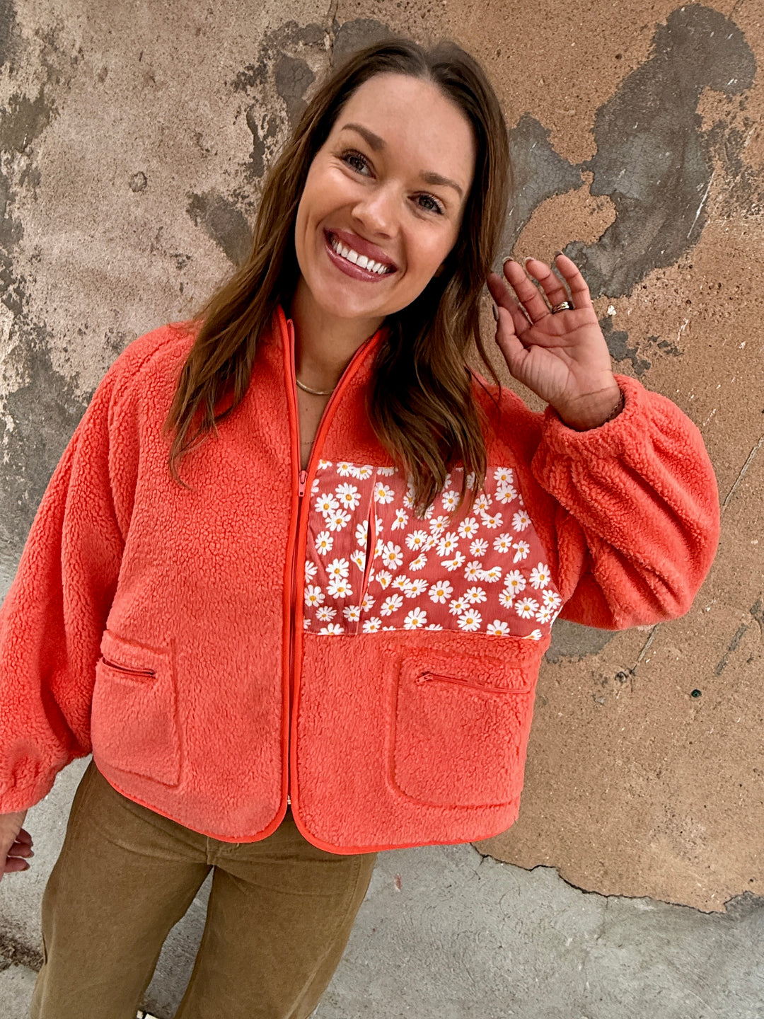Austin Teddy Sherpa Floral Zipper Jacket