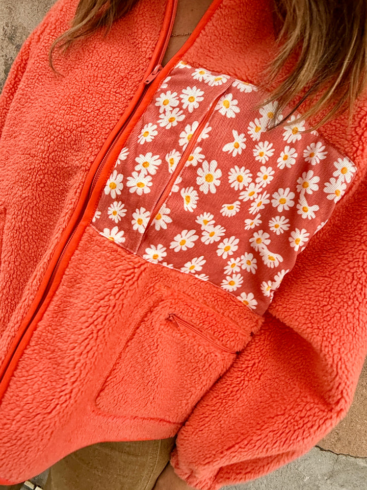 Austin Teddy Sherpa Floral Zipper Jacket