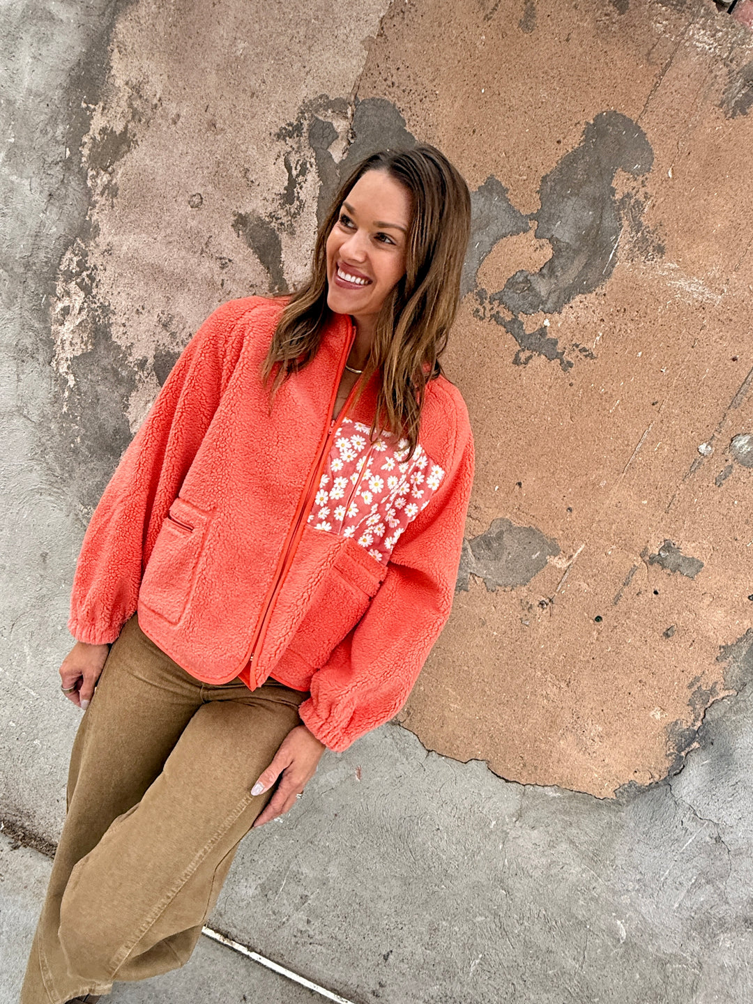 Austin Teddy Sherpa Floral Zipper Jacket