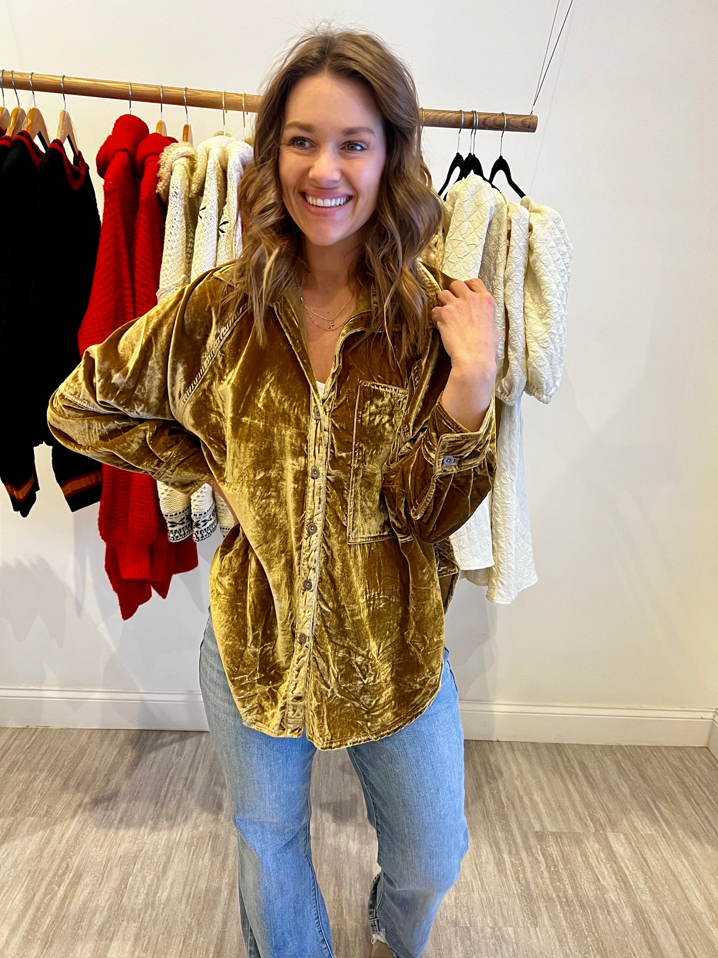 Free People Velvet Button Up