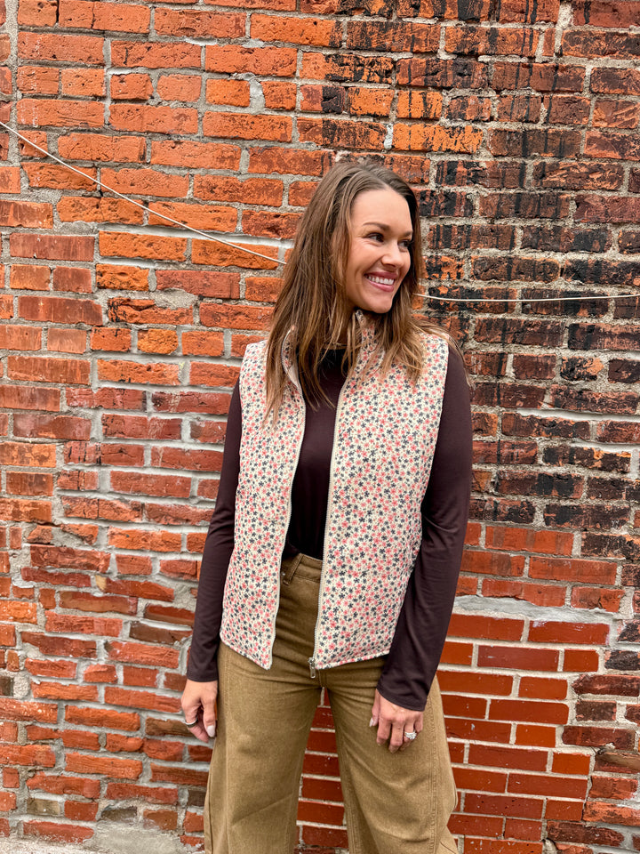 Parker Floral Print Vest - Cream/Pink