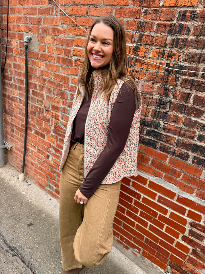 Parker Floral Print Vest - Cream/Pink