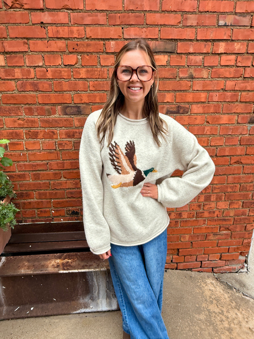 Daphne Flying Duck Graphic Sweater - Oatmeal