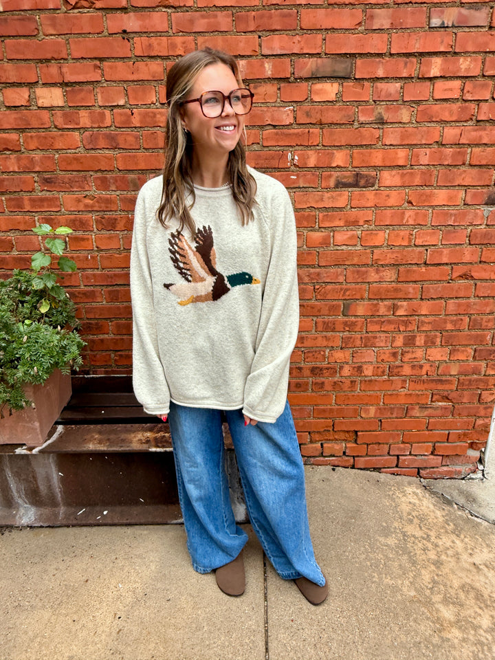 Daphne Flying Duck Graphic Sweater - Oatmeal