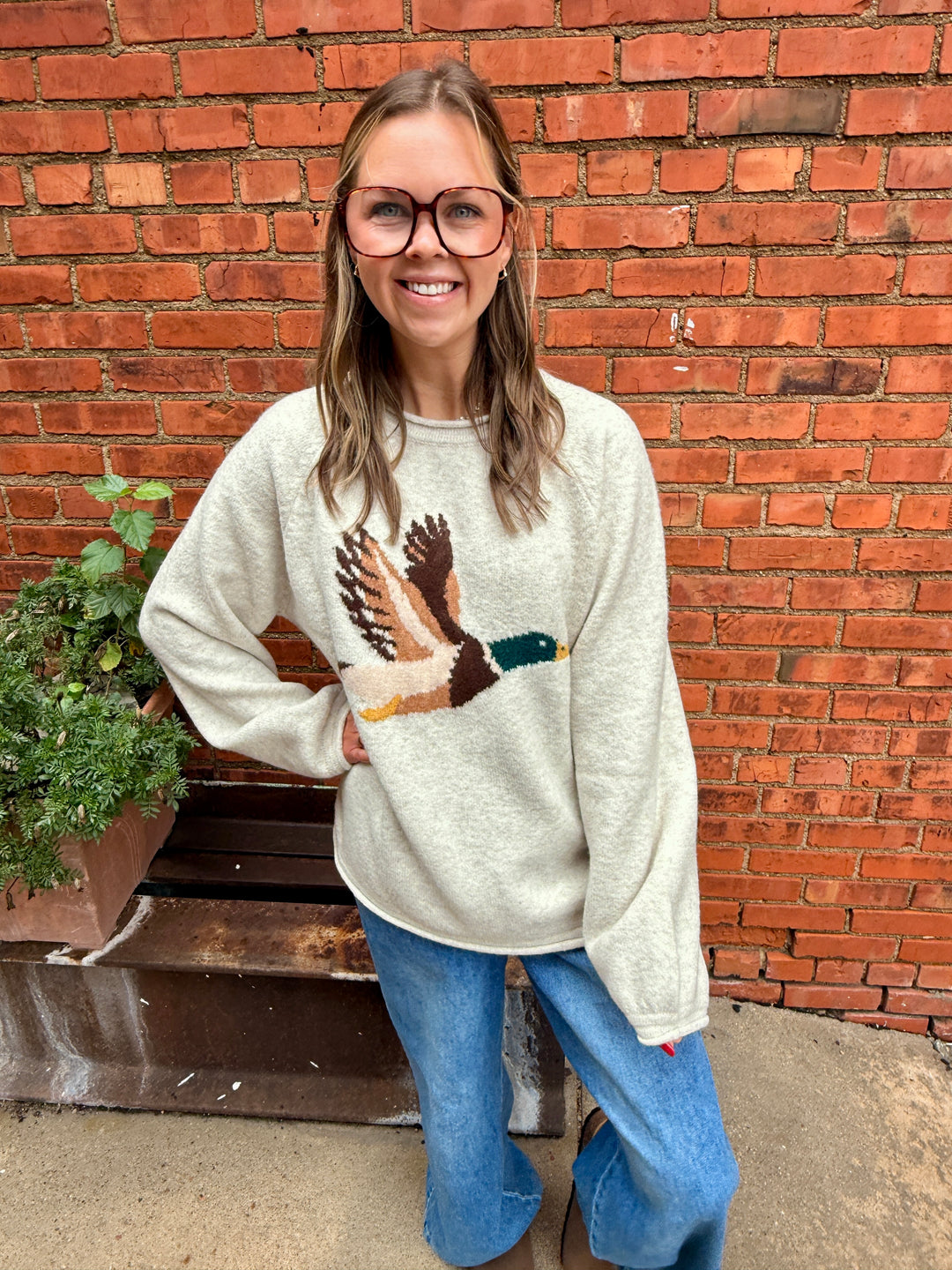 Daphne Flying Duck Graphic Sweater - Oatmeal