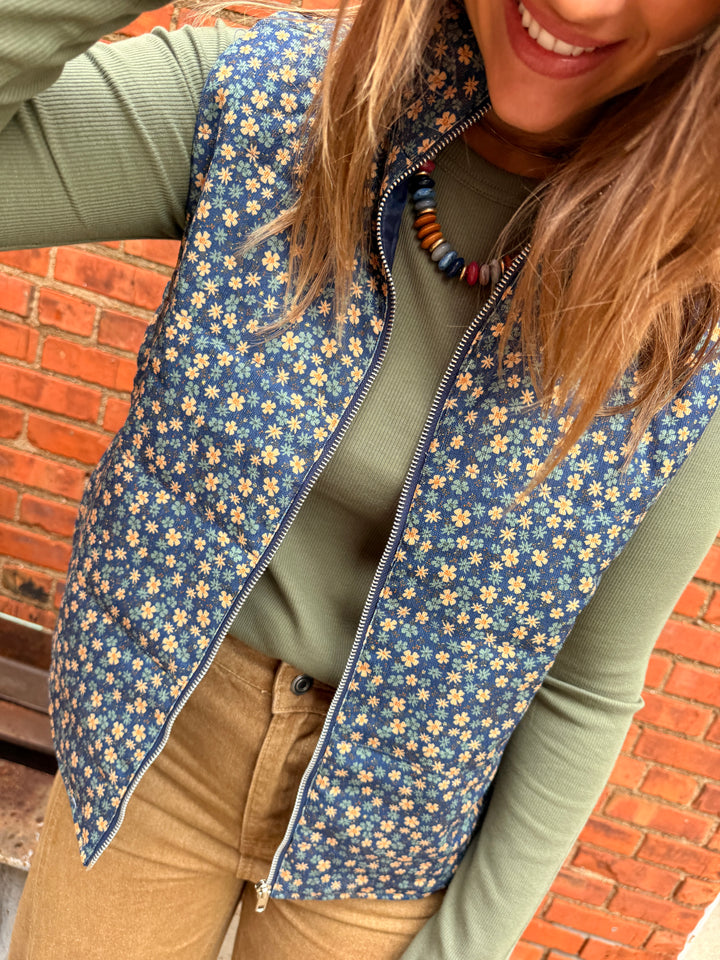 Parker Floral Print Vest - Navy/Gold