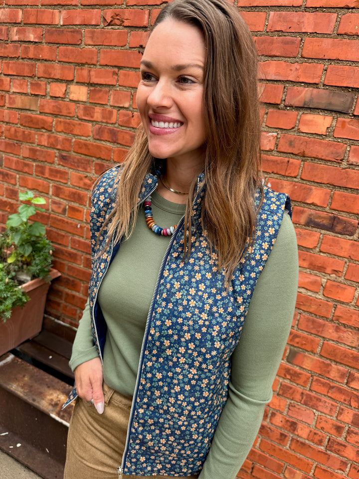 Parker Floral Print Vest - Navy/Gold