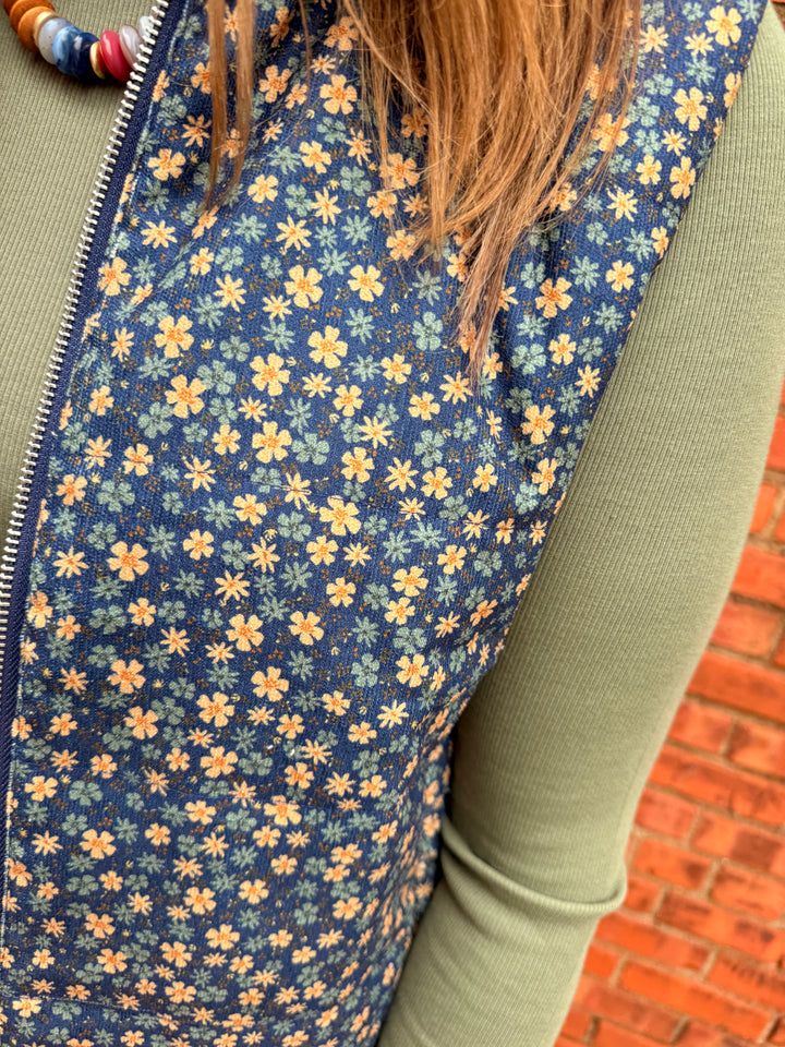 Parker Floral Print Vest - Navy/Gold