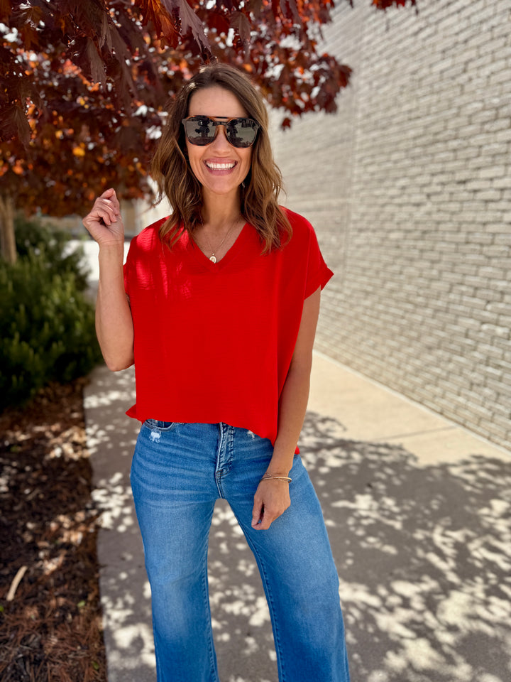 Mia Raw Edge Dolman Top - True Red