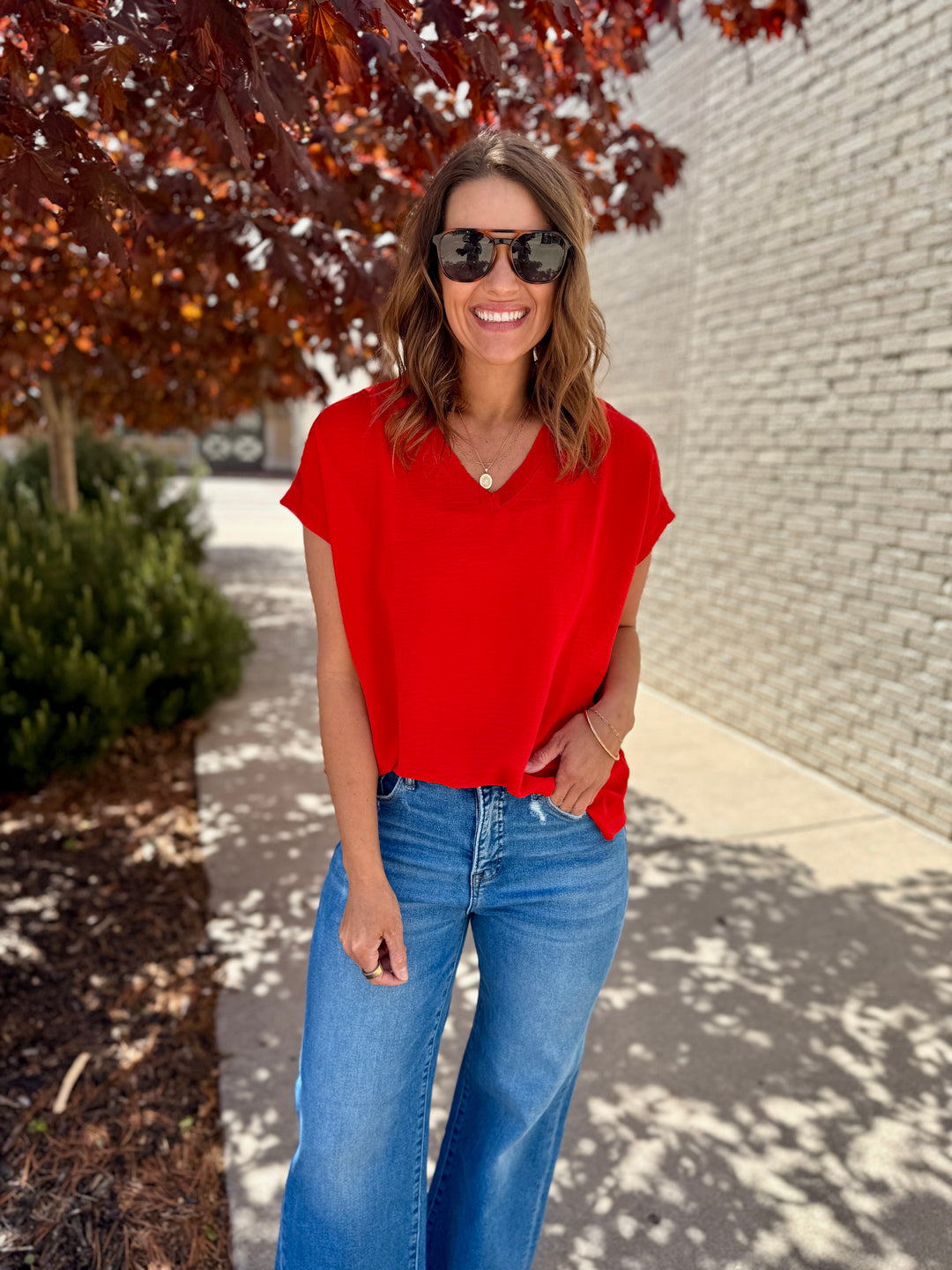 Mia Raw Edge Dolman Top - True Red