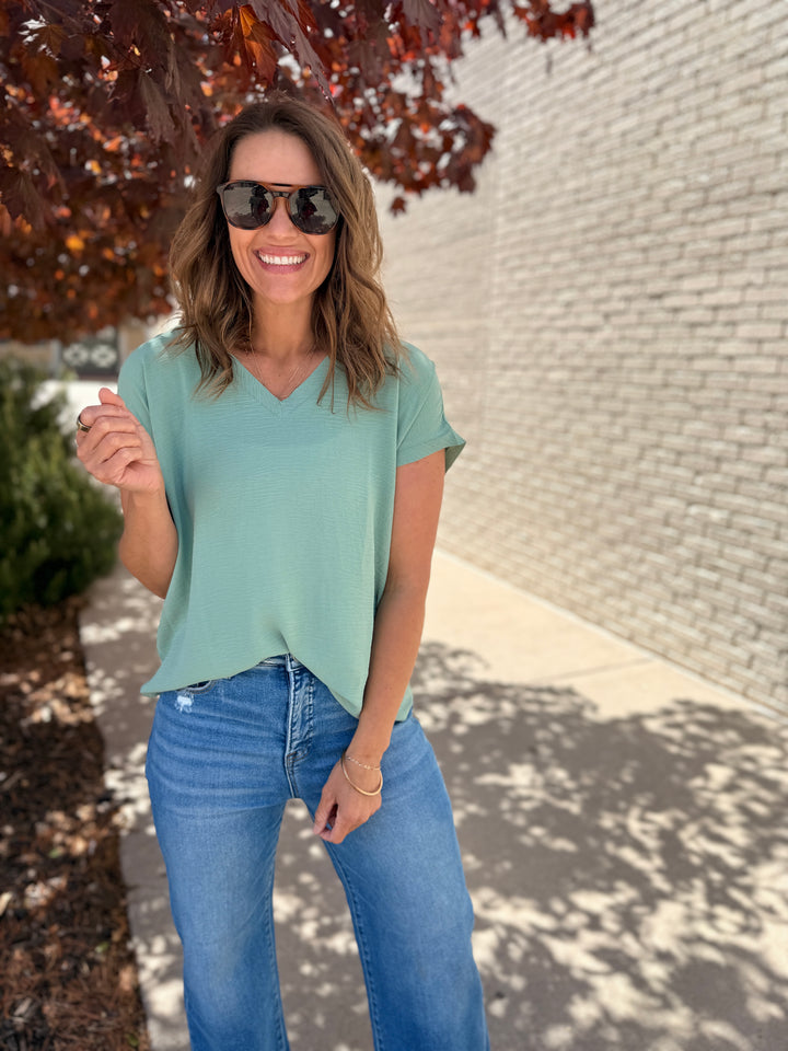 Mia Raw Edge Dolman Top - Apple Jade