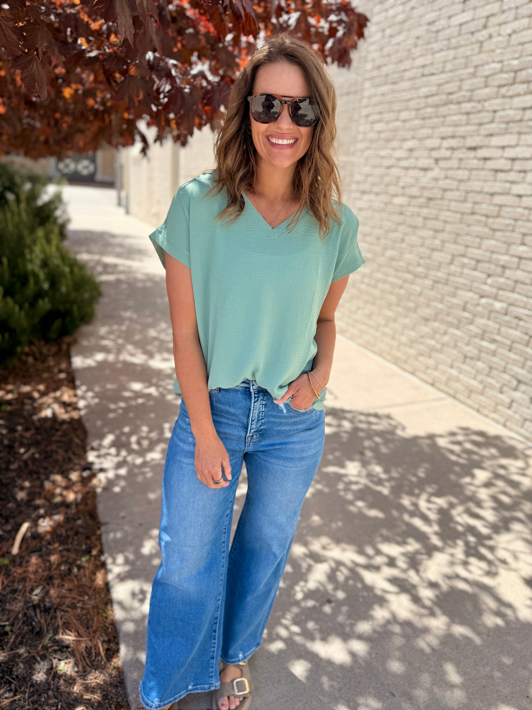 Mia Raw Edge Dolman Top - Apple Jade