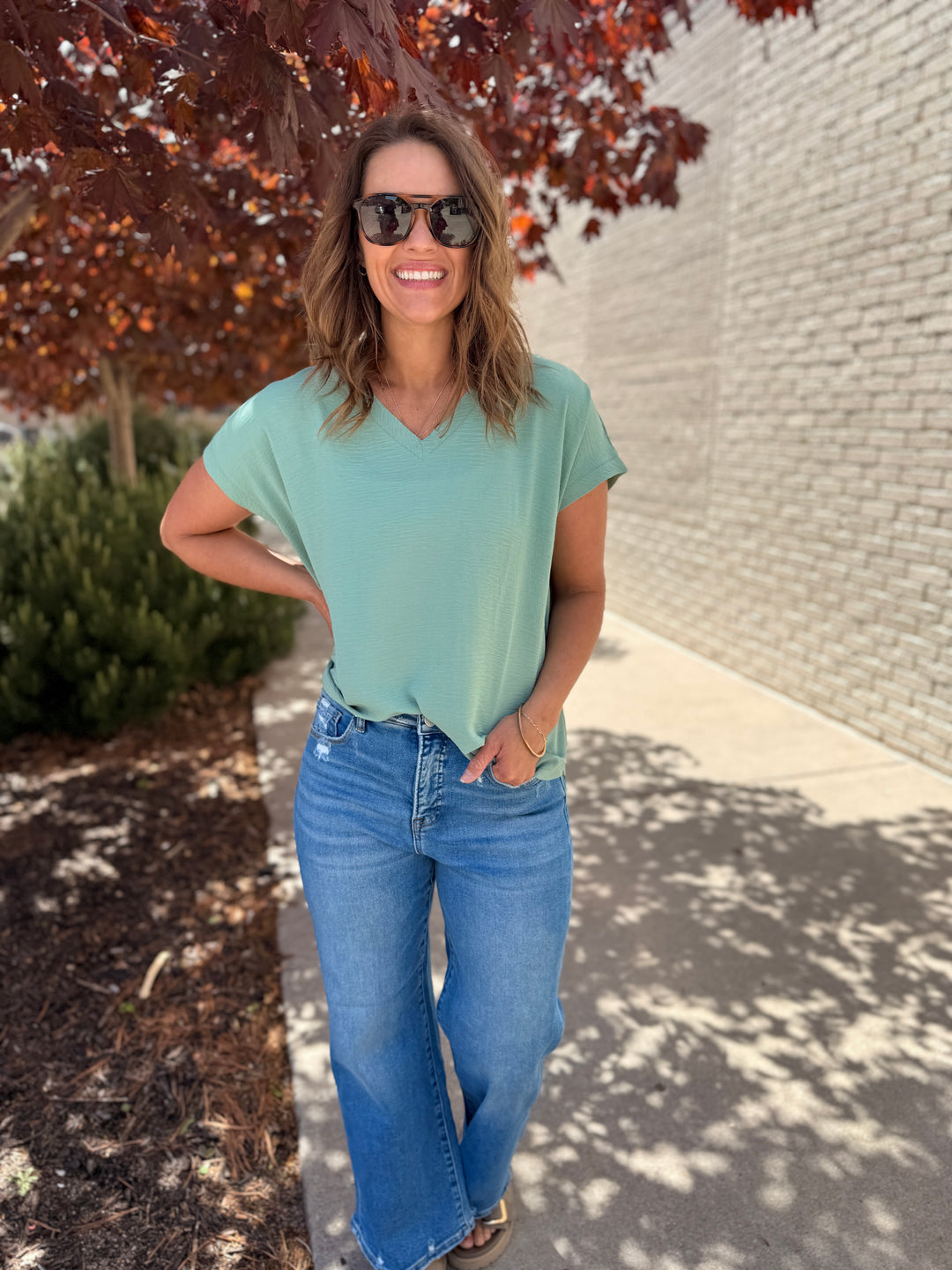 Mia Raw Edge Dolman Top - Apple Jade