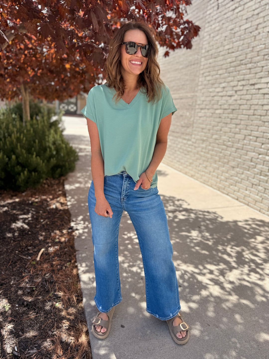 Mia Raw Edge Dolman Top - Apple Jade
