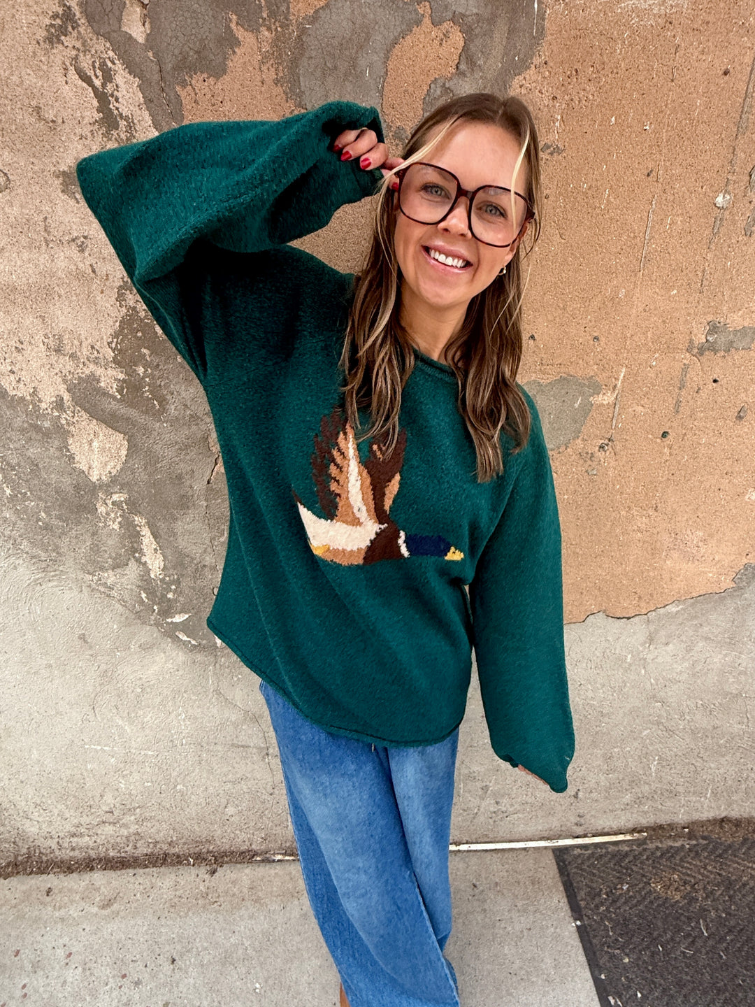 Daphne Flying Duck Graphic Sweater - Forest