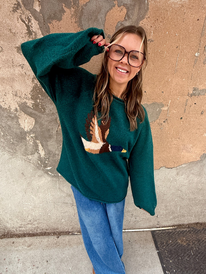 Daphne Flying Duck Graphic Sweater - Forest