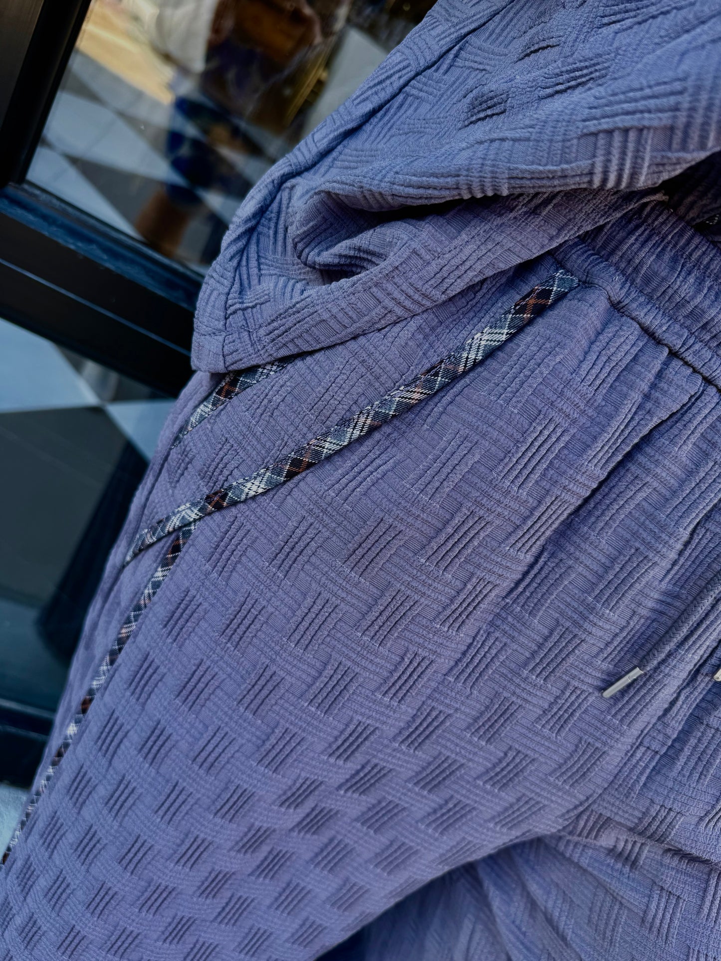 Textured Pants with Contrasting Plaid Binding