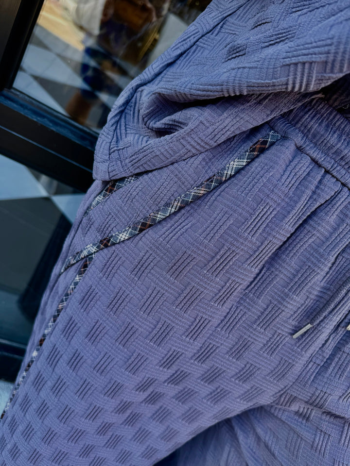 Textured Pants with Contrasting Plaid Binding
