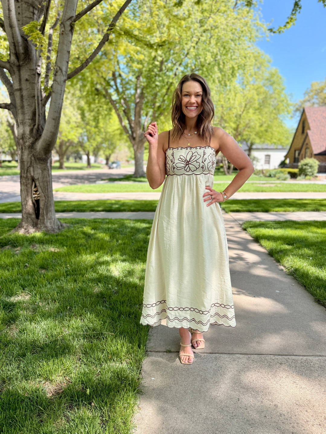 Isabella Embroidered Midi Dress