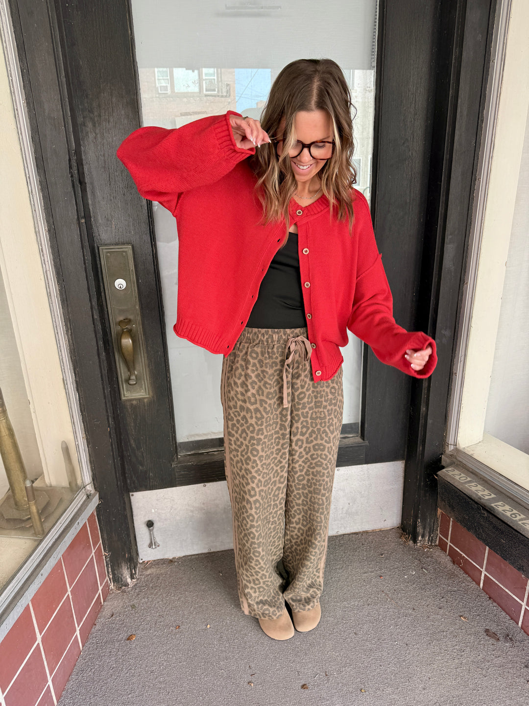 Red Raw Edge Exposed Seam Knit Cardigan